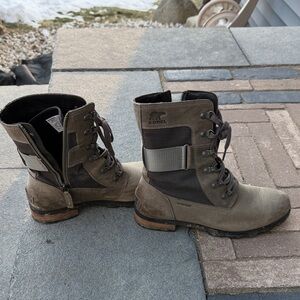 Sorel Women's Taupe and Dark Brown Lace-Up Rain Boots